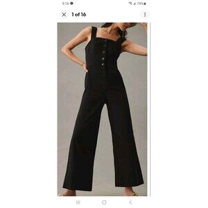 Anthropologie Maeve black linenmix Colette overalls jumpsuit plus sz 18 wide leg